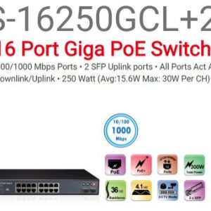 מתג Provision 16 PORT Giga full POE Switch avg 15.6W Max 30W