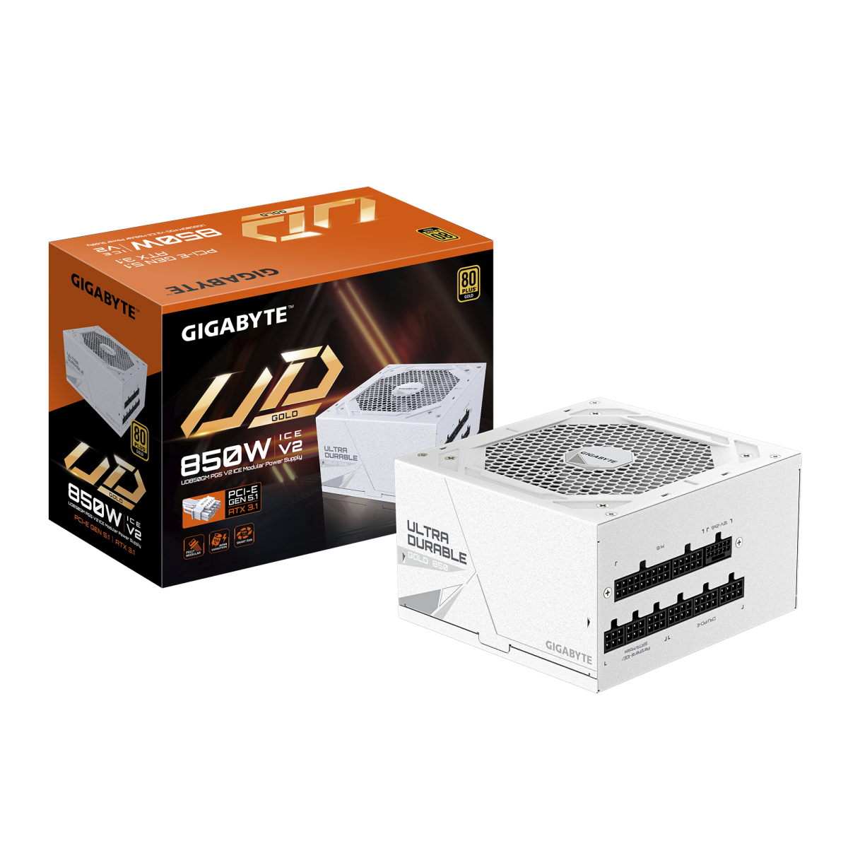 ספק כוח לבן Gigabyte UD850GM PG5 ICE 850W 80 Plus Gold ATX 3.1