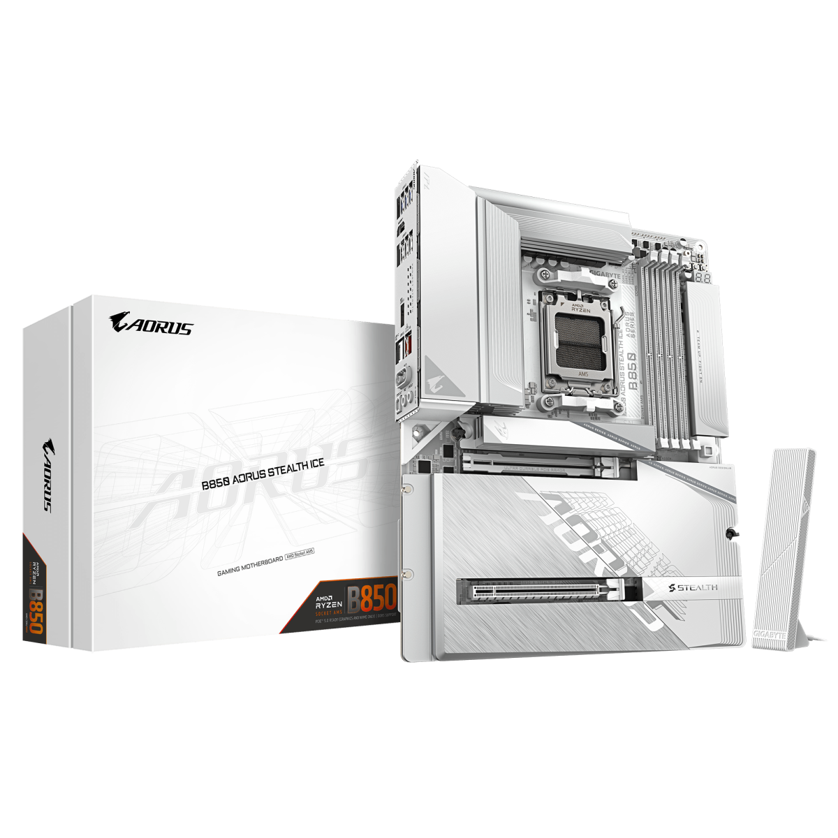 לוח לבן עם מחברי חשמל מאחור Gigabyte B850 A STEALTH AM5 DDR5 WIFI